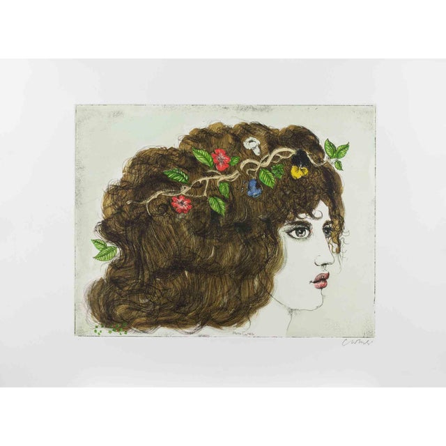 Etching and aquatint in colors on wove paper. Hand signed in pencil lower right. Signed and titled in plate lower center....
