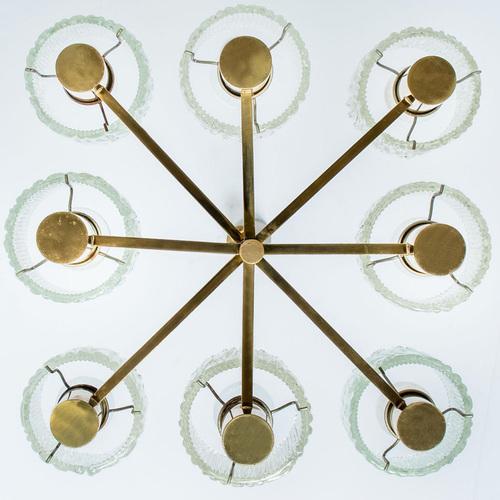 Brass Chandelier attributed to Carl Fagerlund for Orrefors, 1960s For Sale - Image 9 of 13