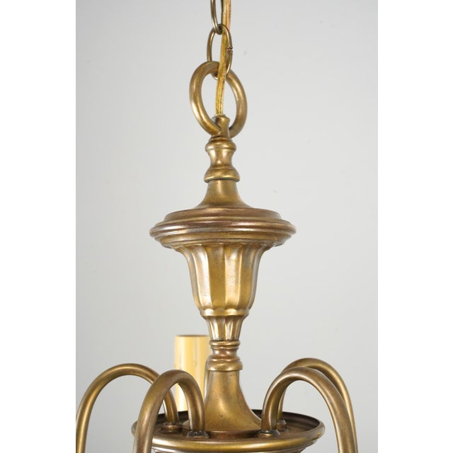 English Restored Vintage Colonial Five Arm Brass Chandelier For Sale - Image 3 of 7