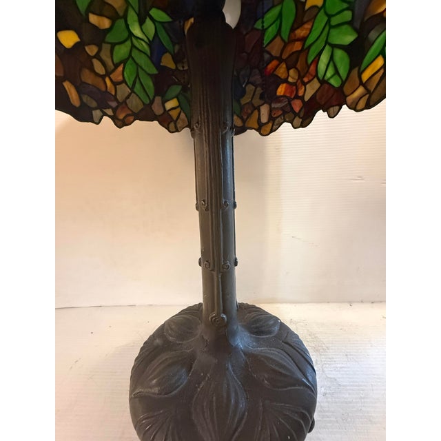 Green Vintage Tiffany Style Lamp With Foliage Design For Sale - Image 8 of 15