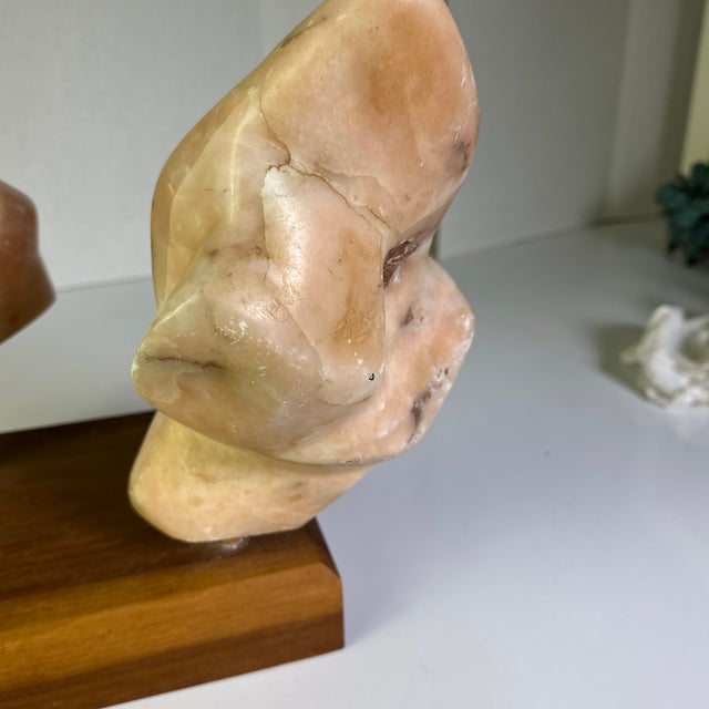 1970s Modern Rose Marble Sculpture on Wooden Base For Sale - Image 6 of 12