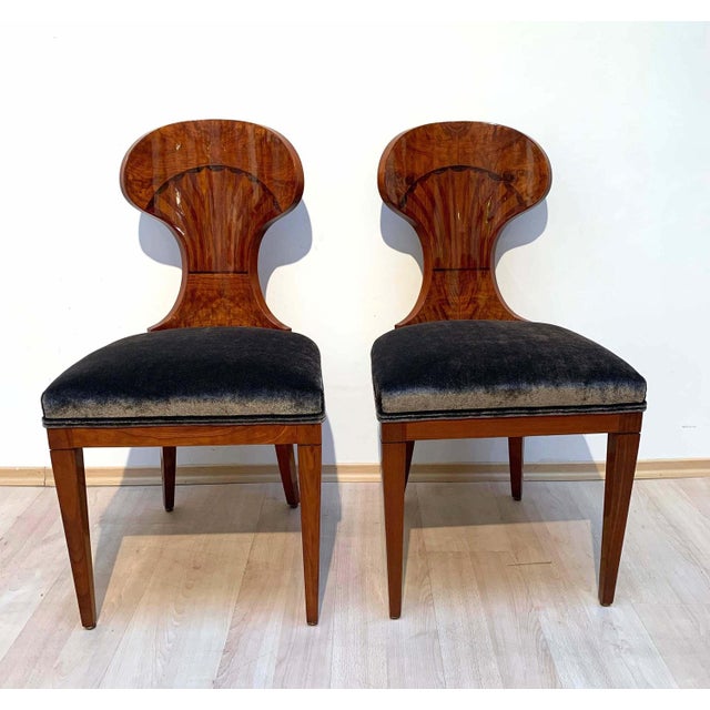 Biedermeier Ballon Chairs, Ash Veneer, Grey Velvet, Vienna, 1900, Set of 4 For Sale - Image 9 of 18