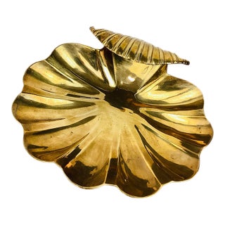 Vintage Hollywood Regency Brass Clam Shell Serving Tray For Sale