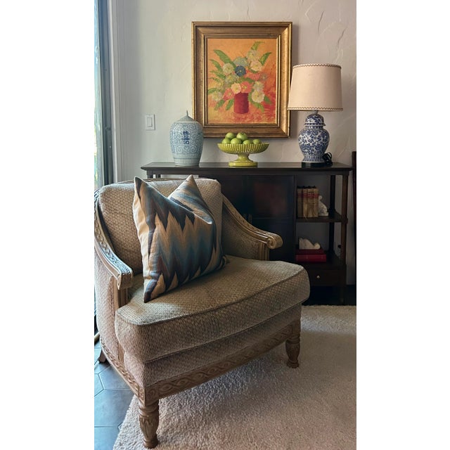 1970’s Boho Hollywood Regency Chic Original Red , Gold, and Blue Floral Painting, Framed For Sale - Image 11 of 12