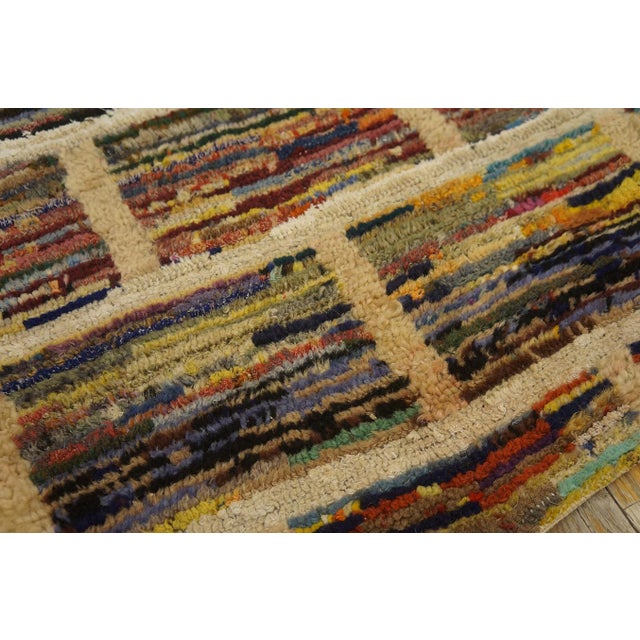 1930s Multicolor Geometric Folk Art Antique American Hooked Rug 3'3" X 3'10" Handknotted Wool Carpet For Sale In New York - Image 6 of 11