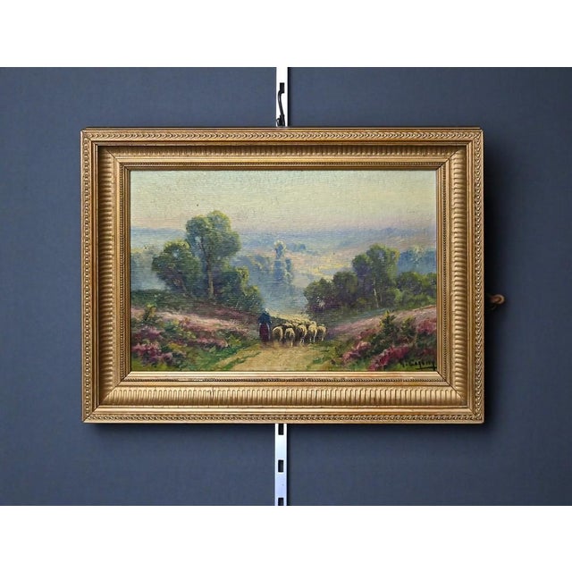 Corbier, Shepherdess and Her Flock, Oil on Panel, Early 20th Century, Framed For Sale - Image 5 of 11