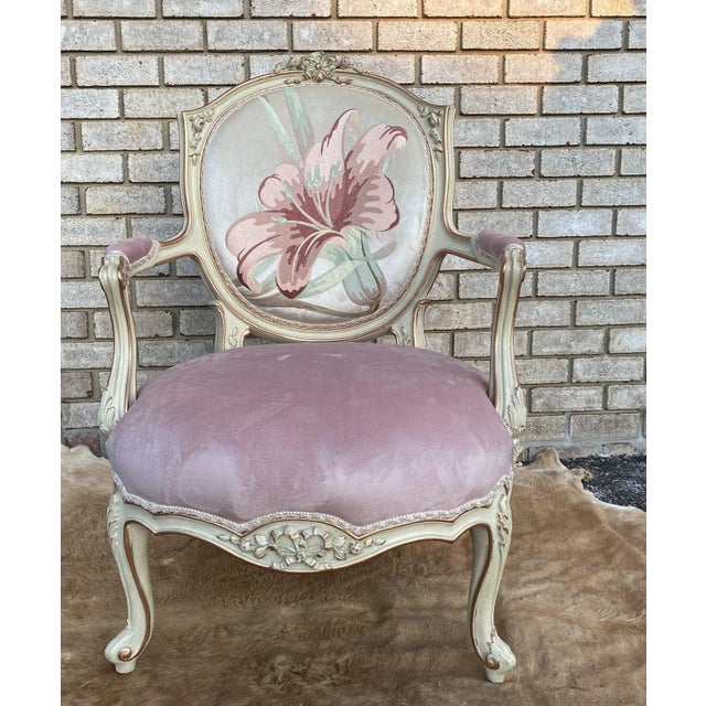 Wood New Neoclassic Lovely Color Louis XVI Style Arm Chair With Simple Design For Sale - Image 7 of 7