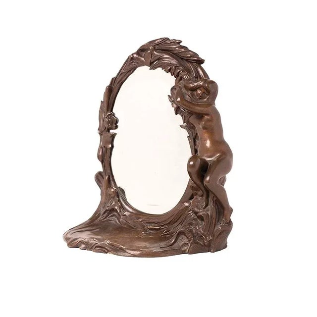 French Art Nouveau Bronze Table Top Mirror W/ Nude Female -C.1920s For Sale - Image 9 of 9