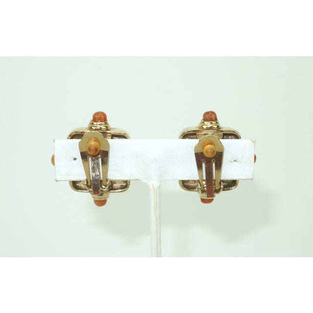 Francesca Romana Gold Plated Clip-on Earrings With Emerald Green Glass For Sale - Image 4 of 11