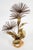 Mid century modern Mario Jason brutalist style metal sculpture with metal pom pom flowers and shiny brass leaves on an...