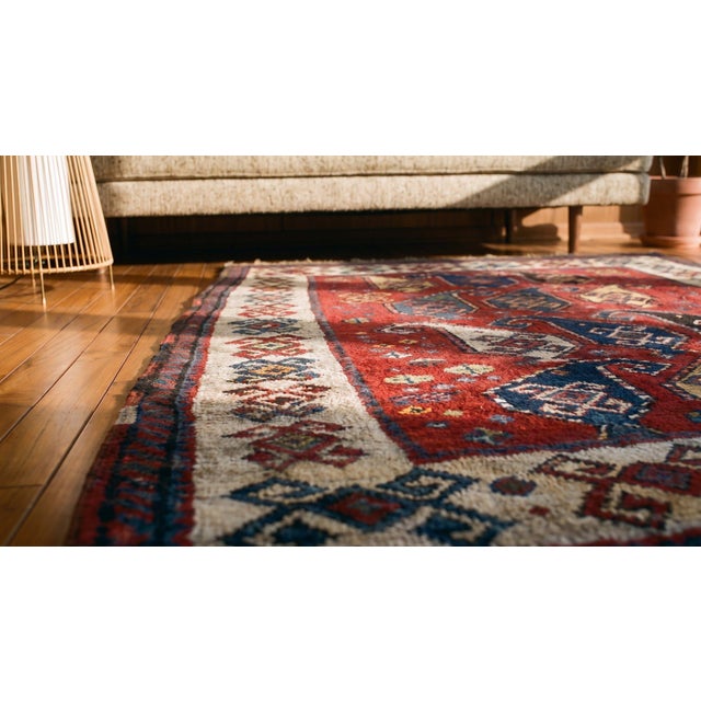 Red 1880s Red Geometric Tribal Antique Handknotted Caucasian Kazak Rug 3'6" X 5'8" Wool Carpet For Sale - Image 8 of 9