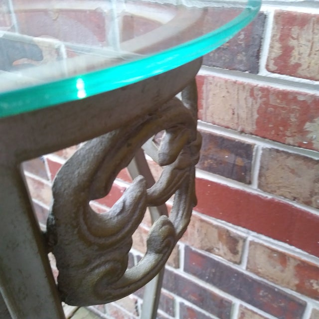 Vintage Victorian Cast Metal Outdoor Plant Stand With Glass Top For Sale - Image 6 of 13