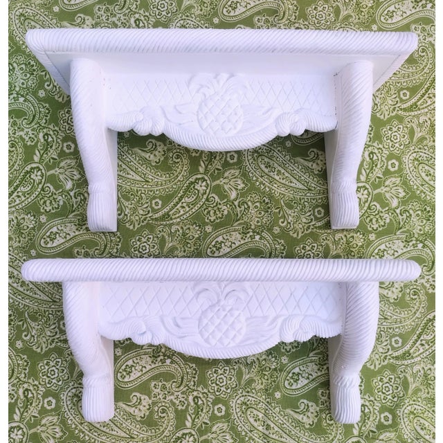 Rare Vintage Solid Wood Carved Pineapples Gampel- Stoll Wall Shelves- a Pair For Sale - Image 9 of 9