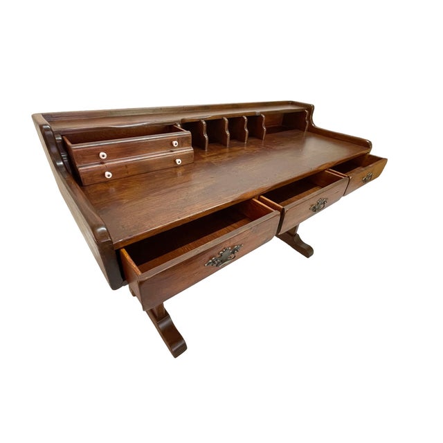 Chestnut Early 20th Century Victorian Solid Pine Writing Desk With Hutch For Sale - Image 8 of 17