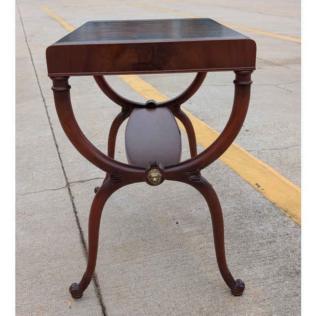 Traditional 1950s Regency Leather Top Mahogany Side Table With Curule Legs - A Pair For Sale - Image 3 of 16