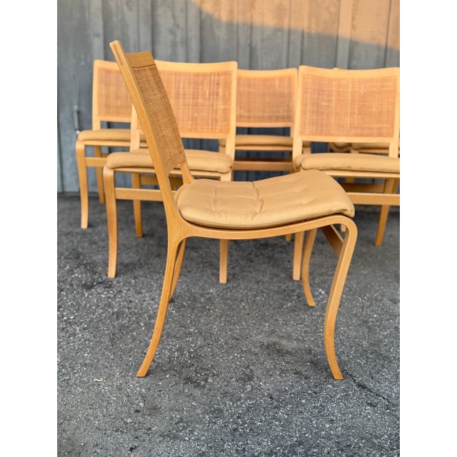 Mid-Century Modern 1970s Set of 6 Bruno Mathsson, 'Kerstin' Dining Chairs in Birch, Cane and Leather Seats for Dux For Sale - Image 3 of 8