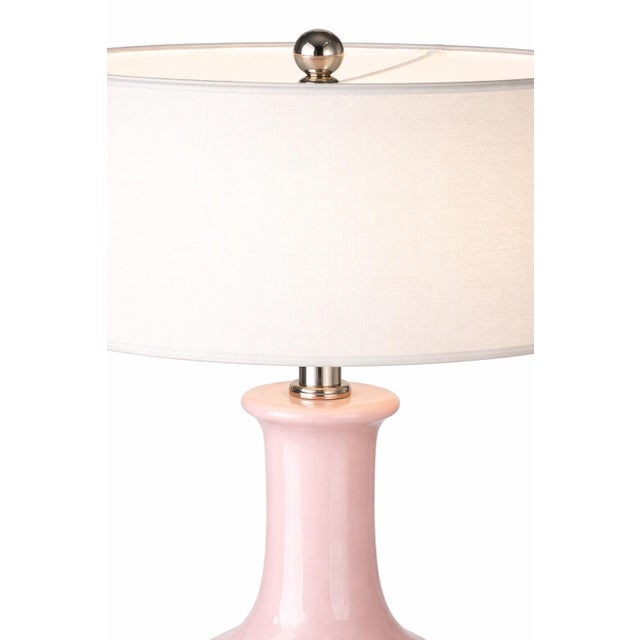 Late 20th Century Late 20th Century Blush Pink Glass Gourd Table Lamp With Acrylic Base & Linen Drum Shade – Coastal Glam (27”) For Sale - Image 5 of 7