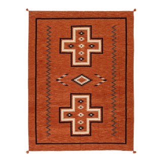 Handmade Modern Navajo Style Wool Rug - Terracotta & Earth Tones - 9x12 For Sale