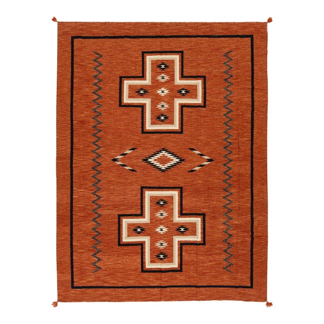 Handmade Modern Navajo Style Wool Rug - Terracotta & Earth Tones - 9x12 For Sale