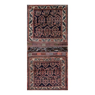1890s Black Medallion Antique S. Persian Afshar Saddle Bag Rug 2' X 4'2" Knotted Pile Wool Carpet For Sale