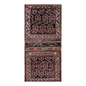 1890s Black Medallion Antique S. Persian Afshar Saddle Bag Rug 2' X 4'2" Knotted Pile Wool Carpet