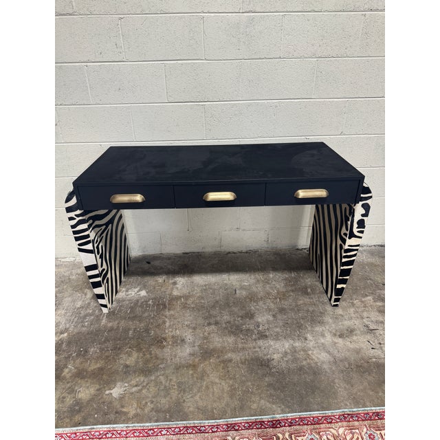 Hollywood Regency Chelsea House Zebra Stamped Hide Desk For Sale - Image 3 of 11