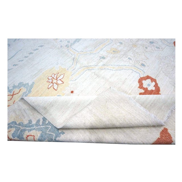 21st Century Turkish Oushak Wool 10x14 Ivory, Orange & Slate Blue Handmade Area Rug #1144178 For Sale In Houston - Image 6 of 7