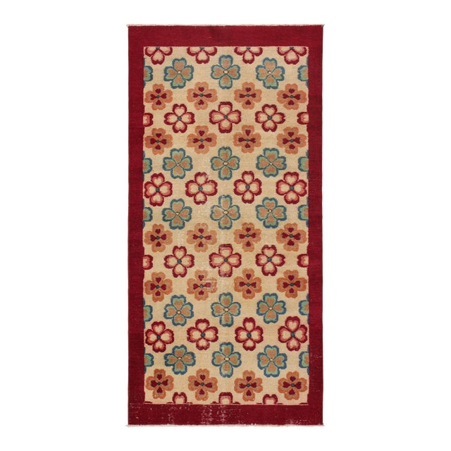 Vintage Zeki Müren Runner in Beige With Colorful Floral Pattern From Rug & Kilim For Sale