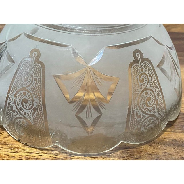 Antique Art Deco Geometric Design Scalloped Rim Frosted Gas Light Glass Shade For Sale - Image 4 of 6