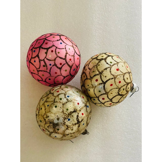 Rare Antique Collectible Blown Glass Christmas Ornaments 5” balls in original box.