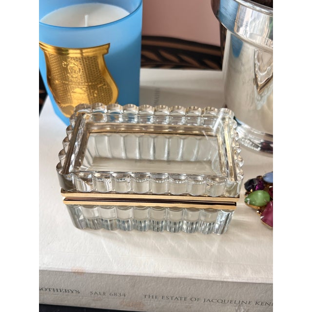 This is a darling vintage glass casket box, likely midcentury Italy or France, made with a beautiful scalloped design and...