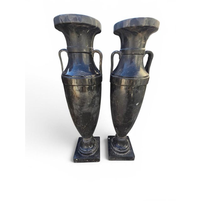 Large Greek Style Black Marble Vases, 20th Century, Set of 2 For Sale - Image 3 of 12
