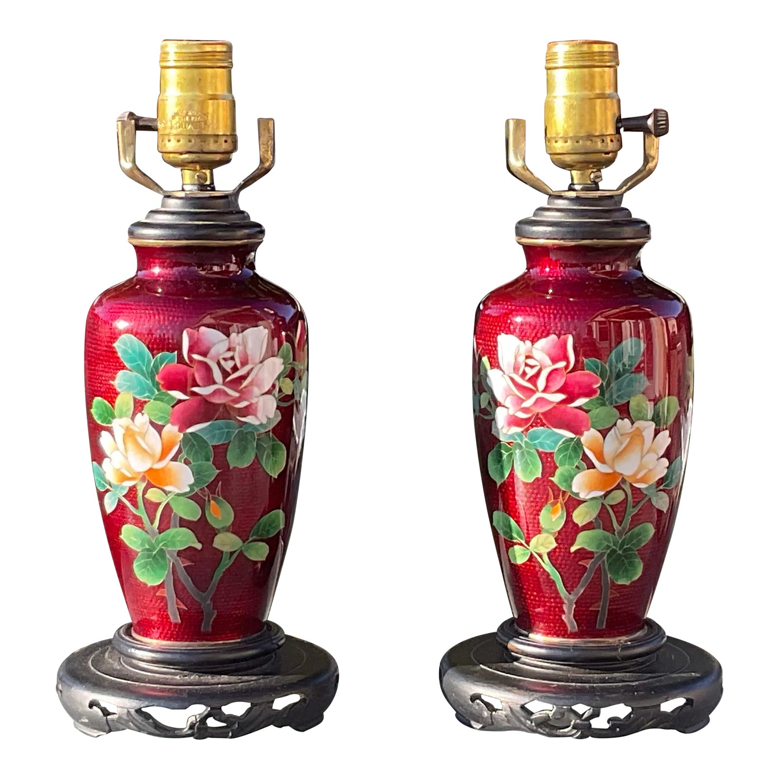 2 Antique Japanese Asian Cloisonne Akasuke Lamps Circa 1900-1920 | Chairish