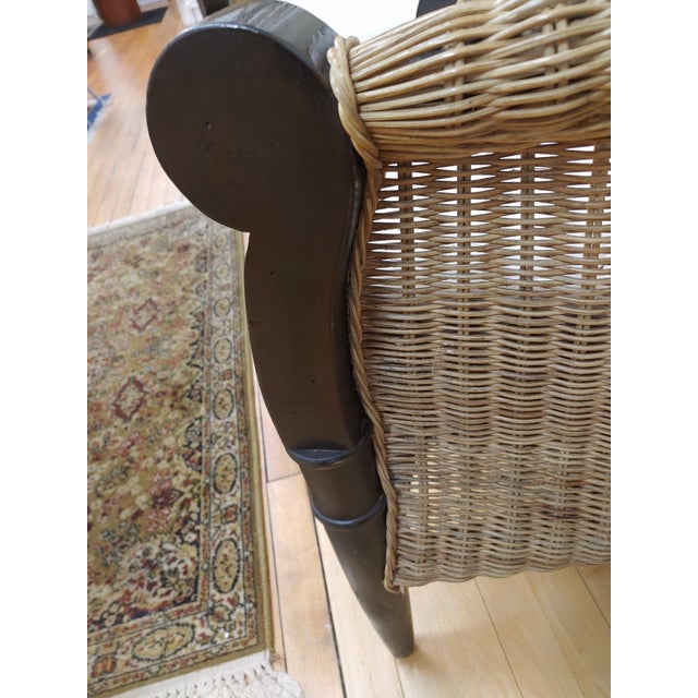 Tan Late 20th Century Wicker & Mahogany Arm Chairs, a Pair For Sale - Image 8 of 11