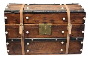 Mid 19th Century Jenny Lind Style Small Carriage Trunk With Currier & Ives Print