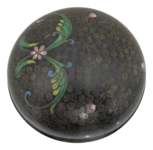 Chinese Cloisonne Round Coil Flower & Leaf Design Enamel Jar Box With Lid
