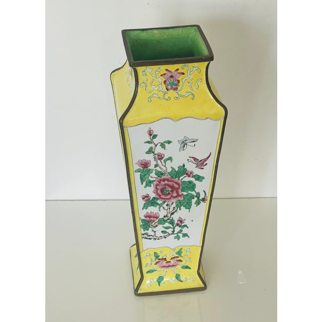Gorgeous Antique Chinese bronze vase with polychrome enamel painted each side in different subjects- roses, apple...