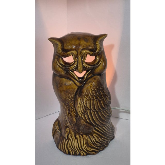 Vintage Figurative Glazed Ceramic Owl Tv Lamp Night Light For Sale - Image 6 of 9