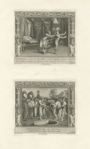 Cecchini after Raphael, Religion Illustration of Joseph & Potiphar's Wife & Him Being Sold by His Brothers, Print