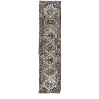 Antique Persian Hamadan Runner With Geometric Medallion Design in Neutral Tones For Sale