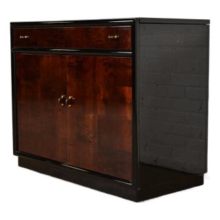 1980s Milo Baughman Style Modern Art Deco Burl Wood Bar Cabinet by Henredon For Sale