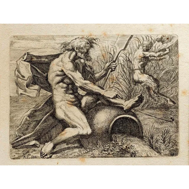 Marcantonio Bellavia, Man and Satyrs, Etching, 17th Century For Sale - Image 5 of 5