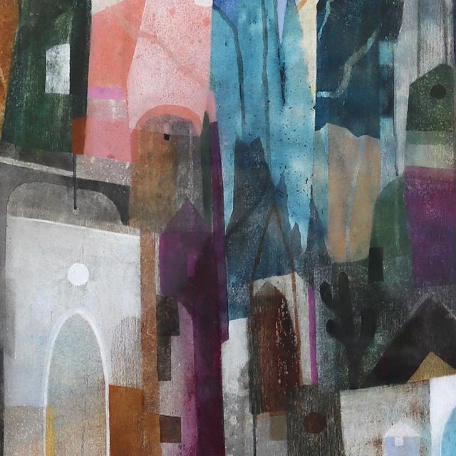 Joshua Town - Colorful Abstract Urban Still Life Painting on Canvas Framed Original Artwork by Maria C Bernhardsson For Sale - Image 4 of 9