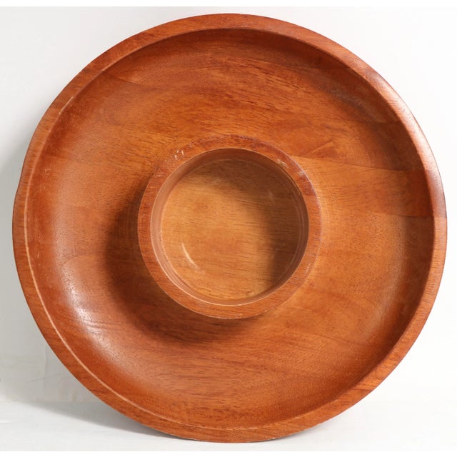 Mid Century Solid Mahogany Chip and Dip Made in Thailand For Sale - Image 4 of 6