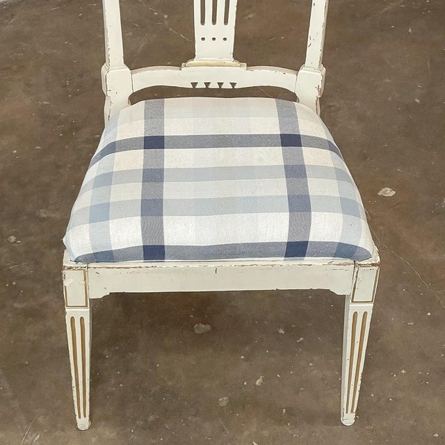 Ivory Set of 6 Antique Swedish Gustavian Painted Dining Chairs Includes 2 Armchairs For Sale - Image 8 of 18