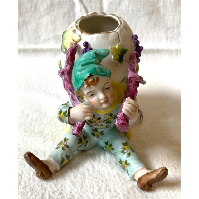 Art Nouveau Vintage 1920s Bisque Flower Vase With Egg Basket For Sale - Image 3 of 5