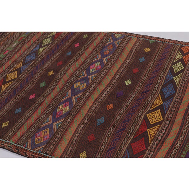 Rug & Kilim Vintage Persian Soumak Kilim, Vibrant Diamonds on Rich Brown Tones - Rug & Kilim For Sale - Image 4 of 7