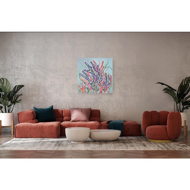 Turquoise 2026, Naturalistic Style Painting on Canvas of Modern Marina, Caribbean Corals by Romina Milano For Sale - Image 8 of 9