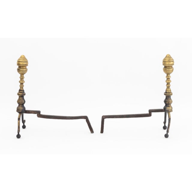 Federal Style Brass Andirons, Pair For Sale In New York - Image 6 of 7