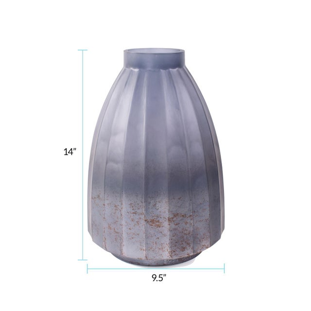 Cool Ice Blue Ribbed Vessel- Tall For Sale In Chicago - Image 6 of 9